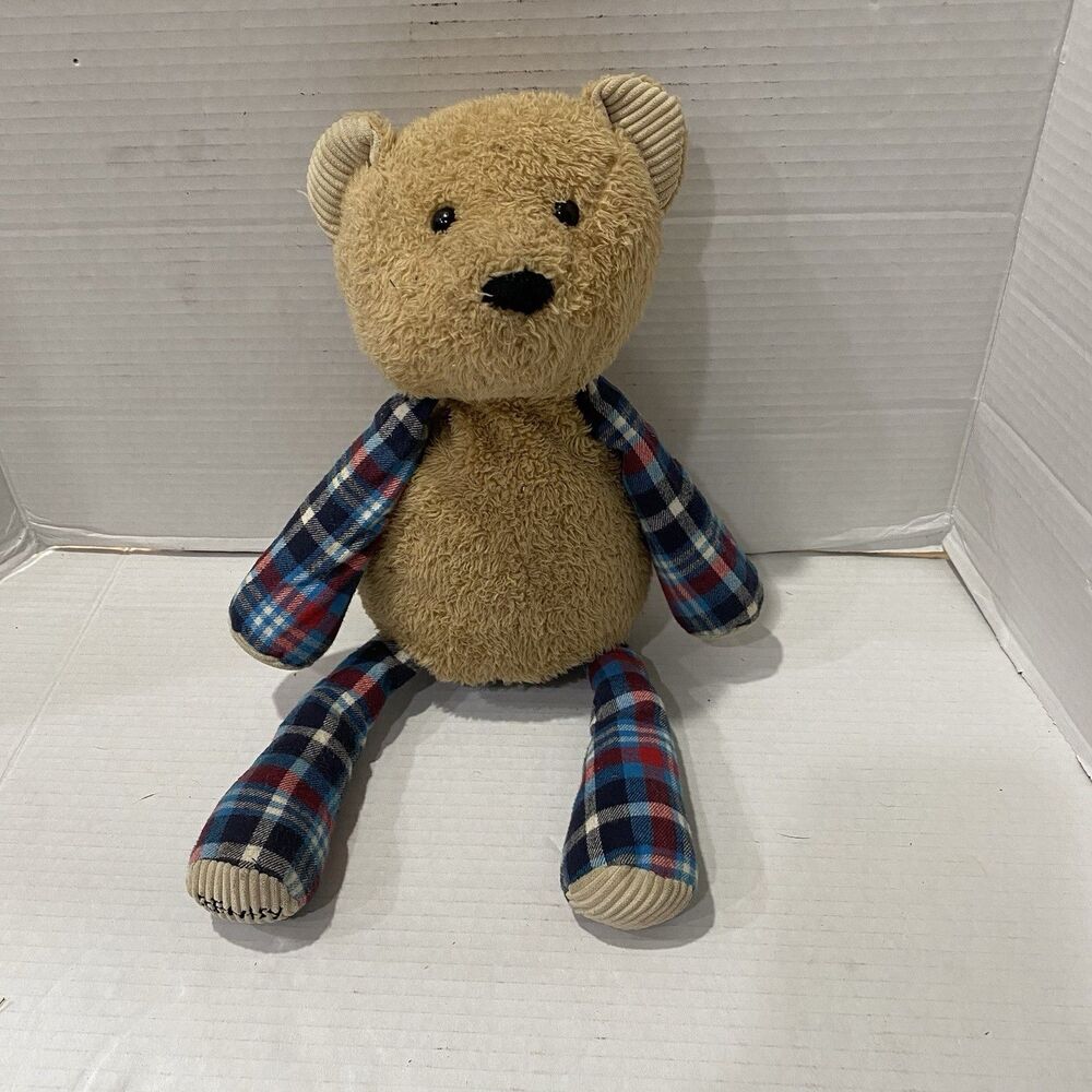 Scentsy Buddy Bear Plush Boulder Stuffed Animal Plaid Vanilla Bean Scent Pak 17"